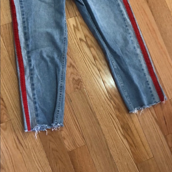 High waisted red side stripe jeans - Picture 2 of 3